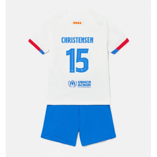 Dětský Fotbalový dres Barcelona Andreas Christensen #15 2023-24 Venkovní Krátký Rukáv (+ trenýrky)